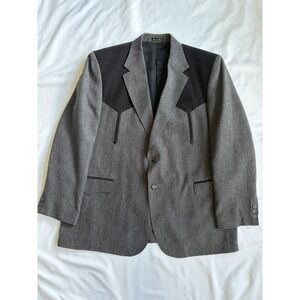 VTG Circle S Men Western Blazer 48R Gray Black Yoke Sport Coat Jacket Rockabilly
